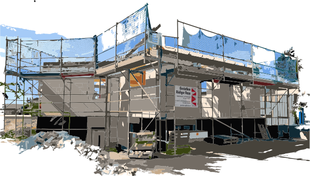 <img src="Bild 1.png" alt="Haus im Bau mit Baugerüst">